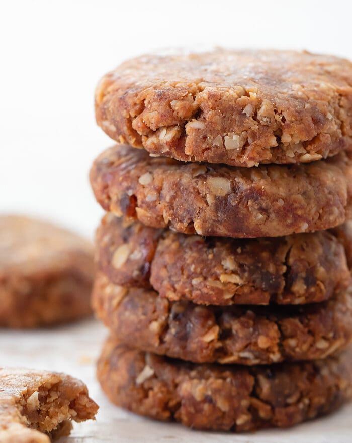 close-up photo of a stack of cookies.