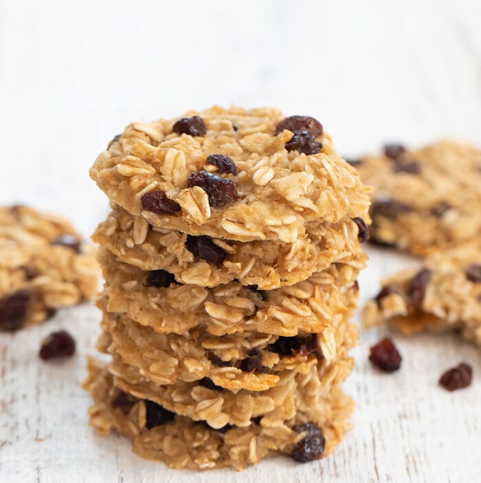 a stack of six oatmeal cookies.