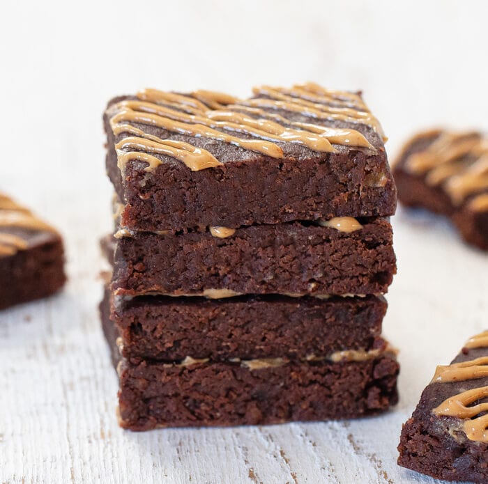 a stack of peanut butter brownies.