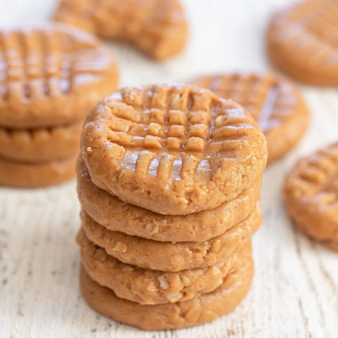 3 Ingredient No Bake Peanut Butter Cookies (No Flour, Eggs, Butter or