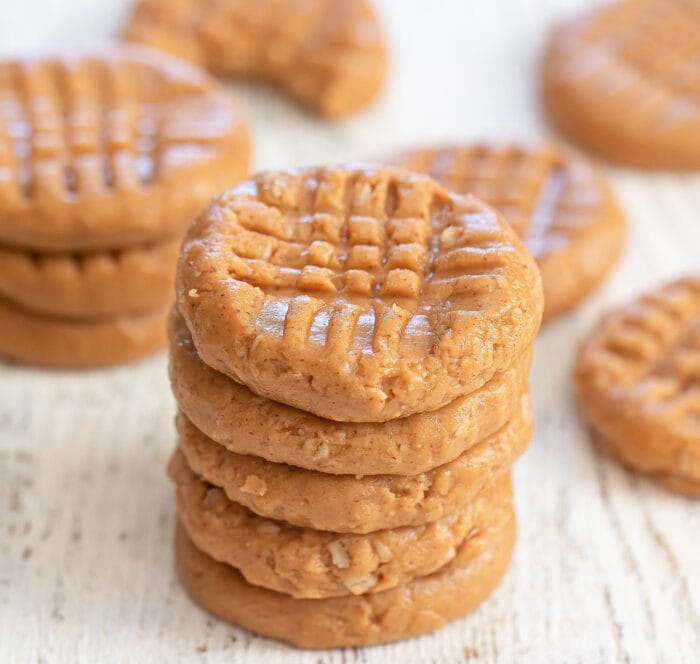 a stack of no bake peanut butter cookies.