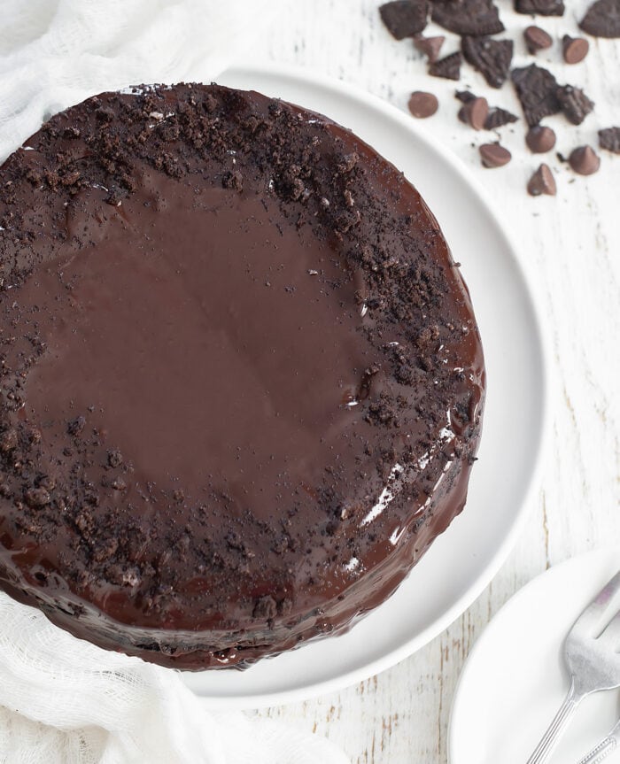 a frosted chocolate cake.