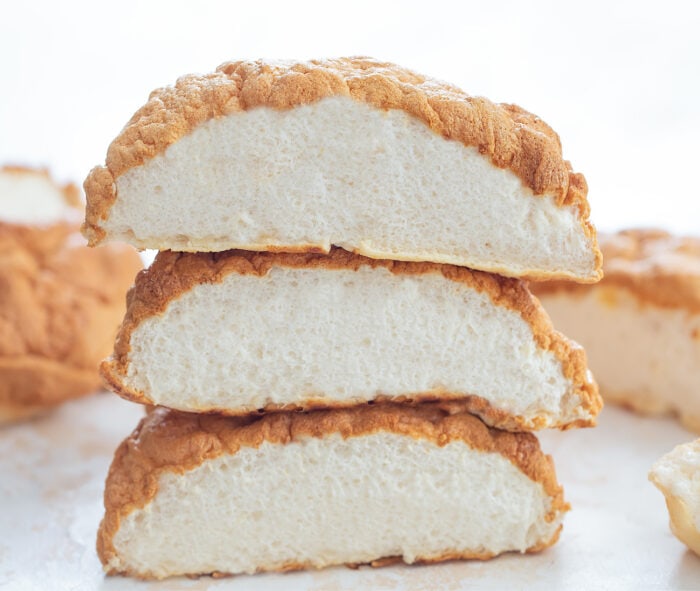  a stack of three pieces of cloud bread.