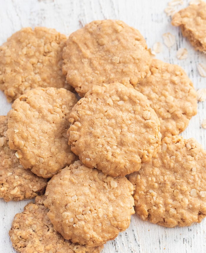 a pile of peanut butter oatmeal cookies.