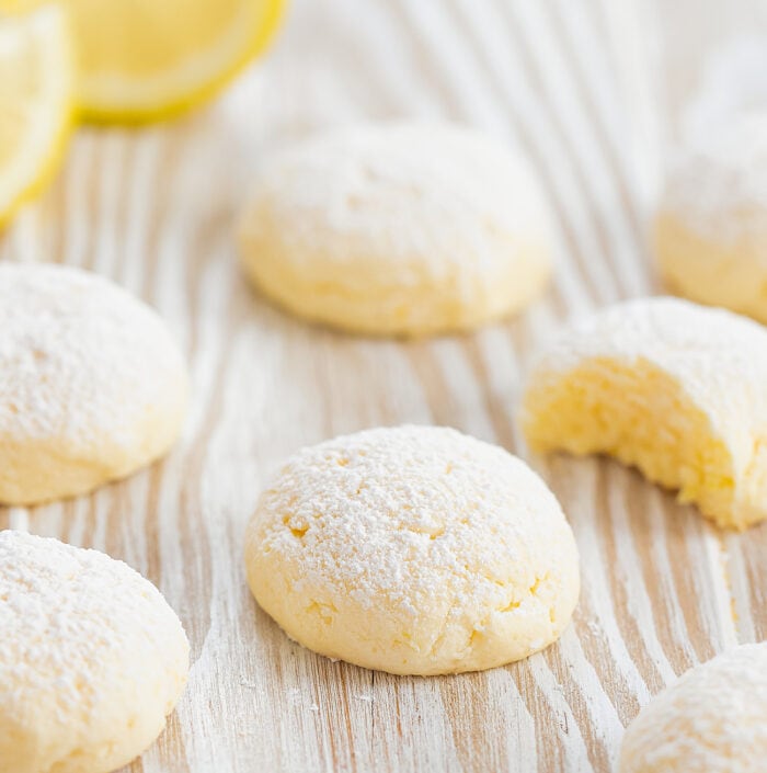lemon meltaway cookies dusted with powdered sugar.