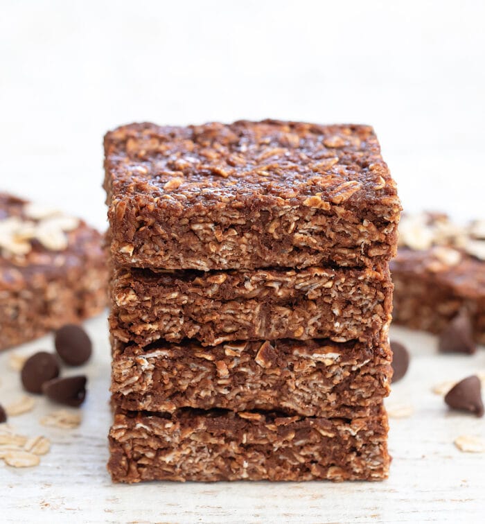 a stack of chocolate oatmeal bars.