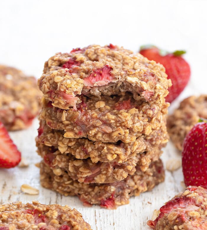 a stack of strawberry oatmeal cookies.