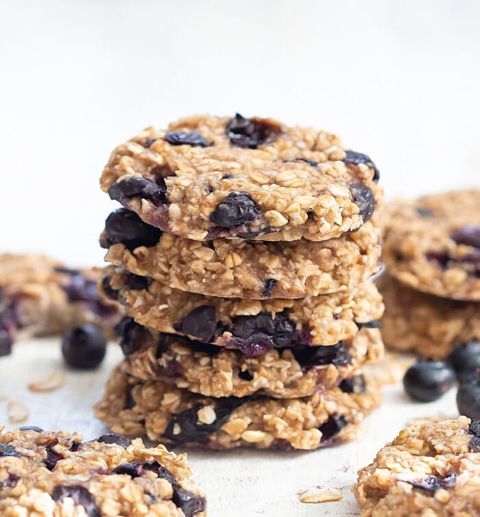 a stack of blueberry oatmeal cookies.