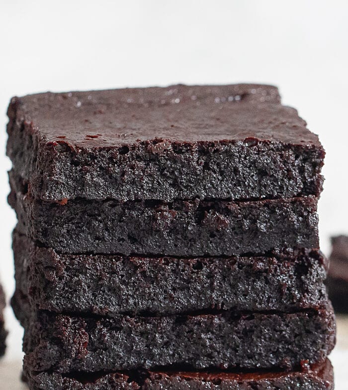 a stack of keto chocolate brownies.