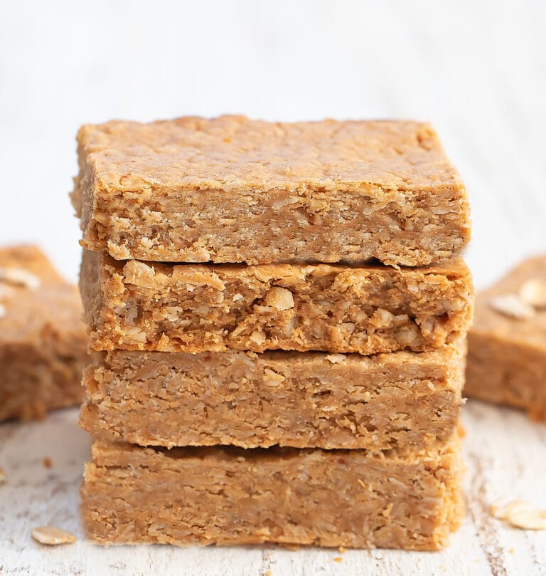 3 Ingredient Crispy Peanut Butter Oatmeal Bars (No Flour, Eggs or