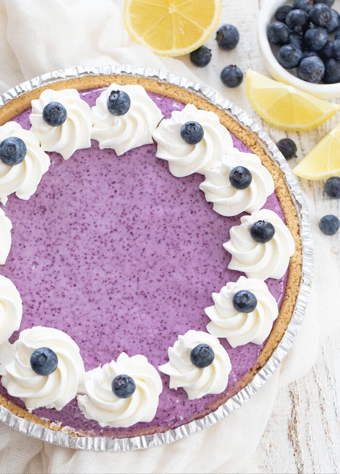 a whole no bake blueberry lemon pie.