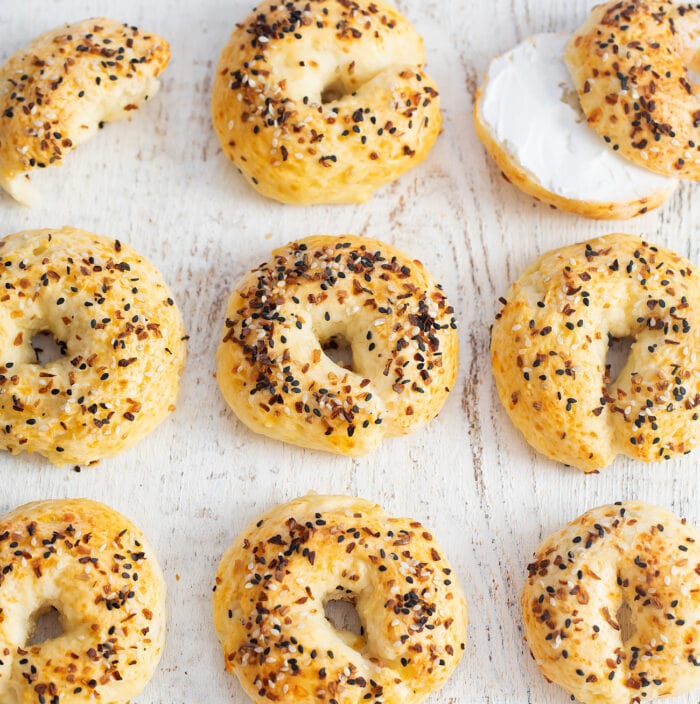 bagels lined up.