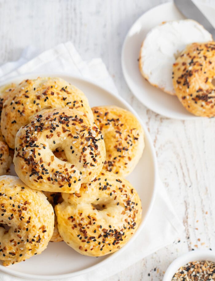 cottage cheese bagels on a plate.