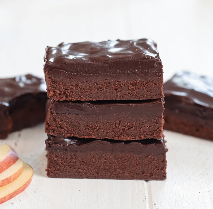 a stack of three brownies.