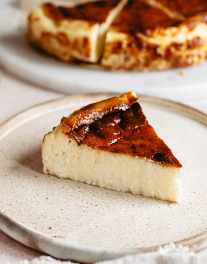 a piece of cheesecake on a plate.