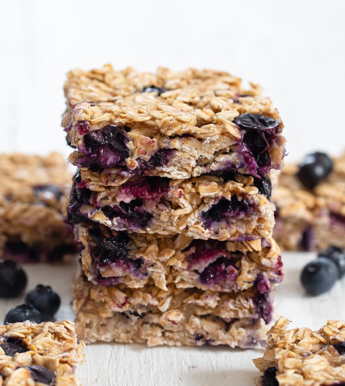 a stack of blueberry oatmeal bars.