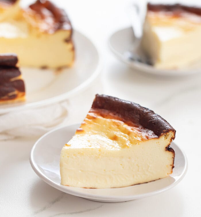 a slice of cheesecake on a plate.