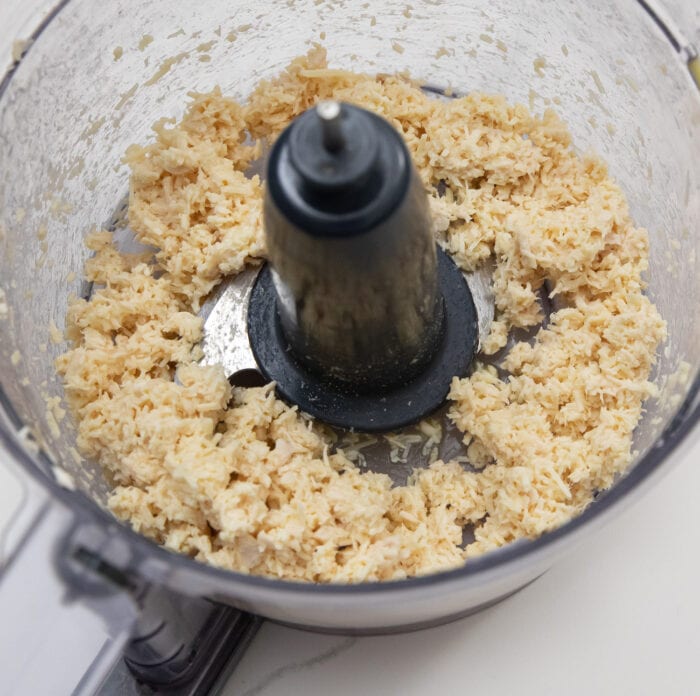 the chicken mixture blended in the food processor.