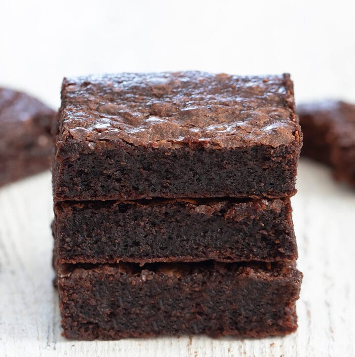 three brownies in a stack.