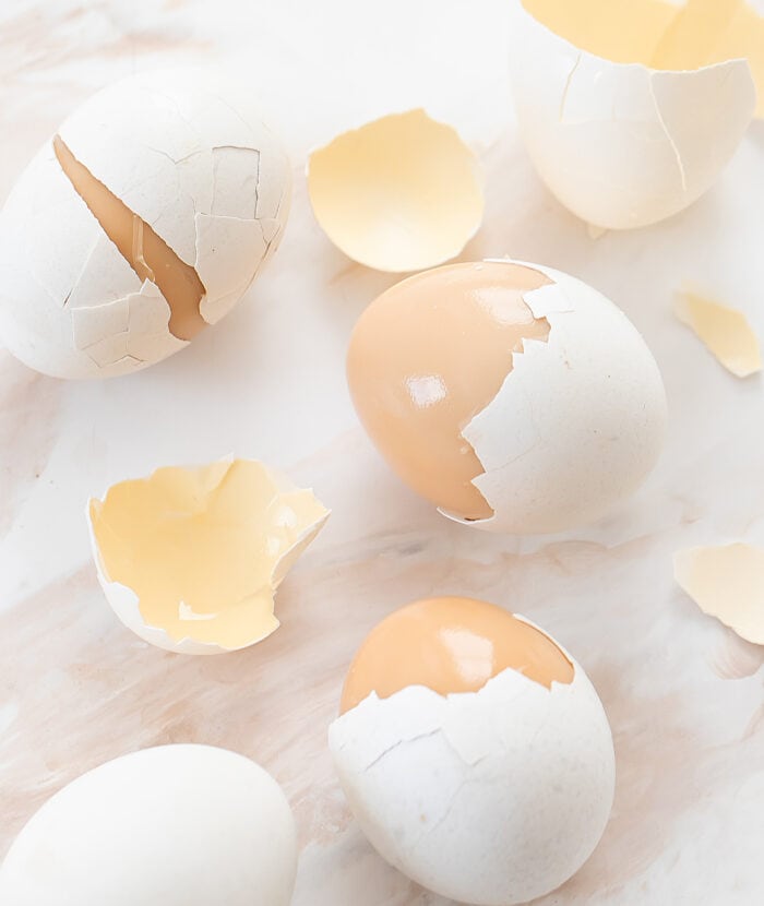 partially peeled sauna eggs.
