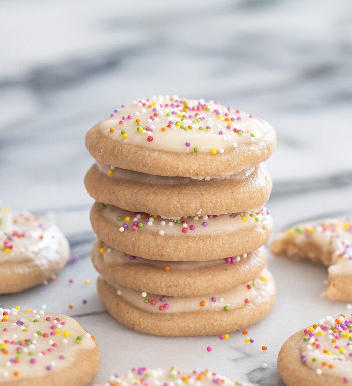 a stack of five no bake sugar cookies.