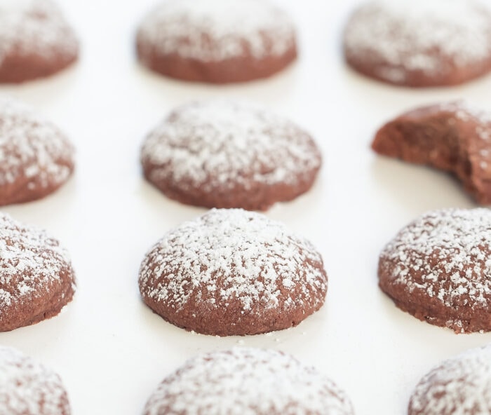 chocolate melting moments dusted with powdered sugar.