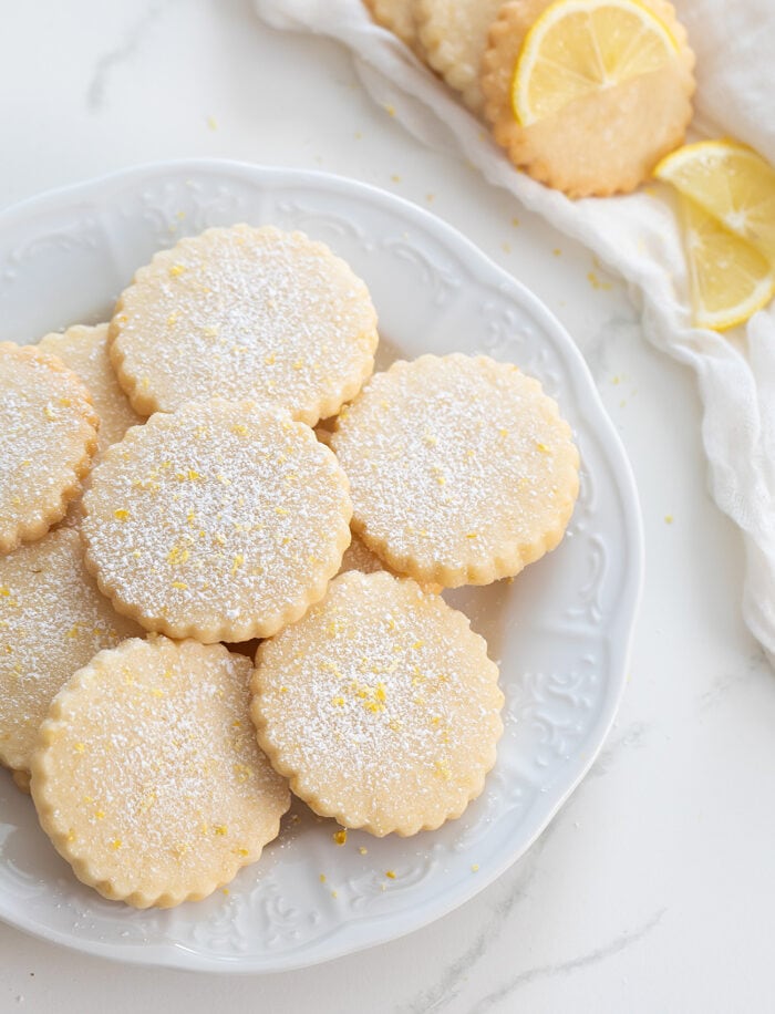 a plate of lemon shortbread cookies.