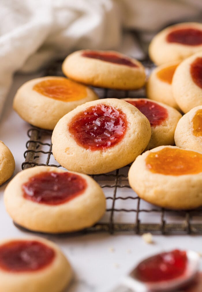 baked thumbprint cookies filled with jam.