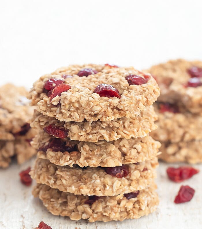 a stack of cranberry oatmeal cookies.