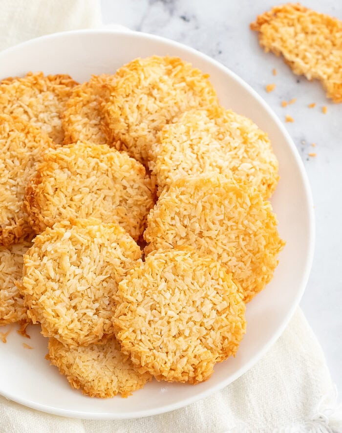 a plate of coconut cookies.