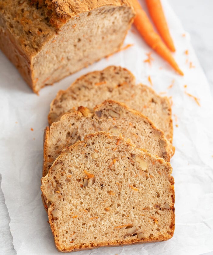 three slices of carrot cake bread.