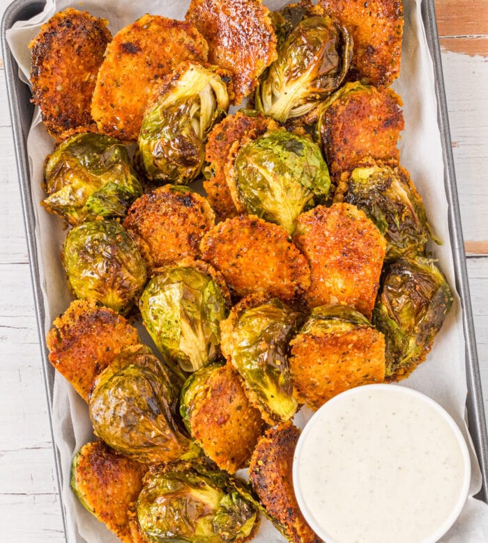 a platter of crispy brussels sprouts.