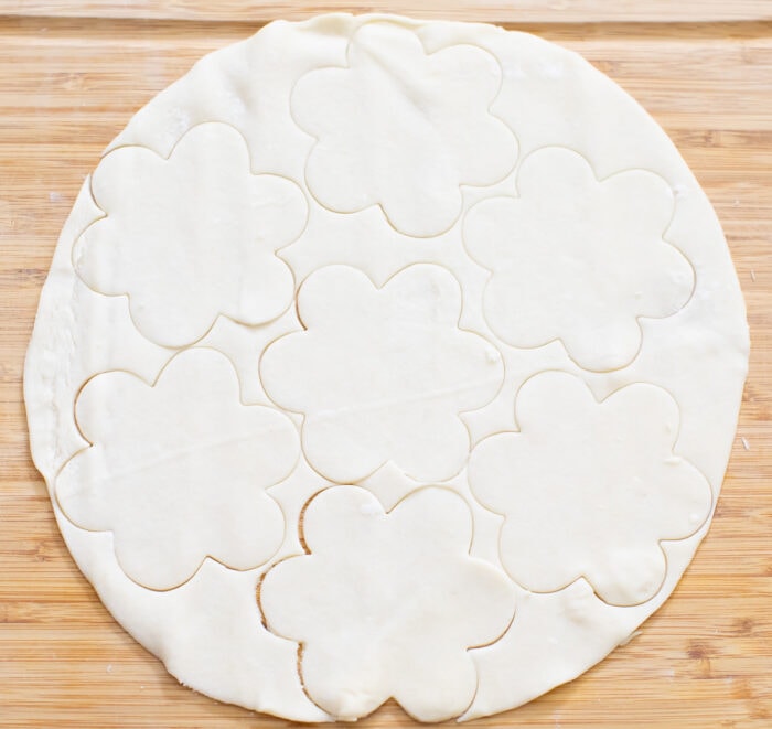 Pie crust rolled out and cut with a flower cookie cutter