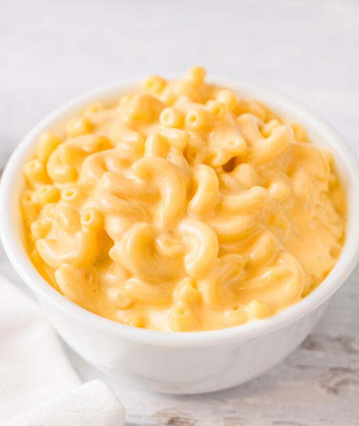 creamy mac and cheese in a bowl.