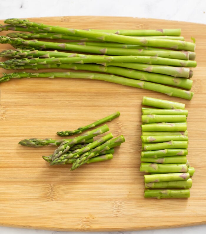 asparagus on a cutting board.