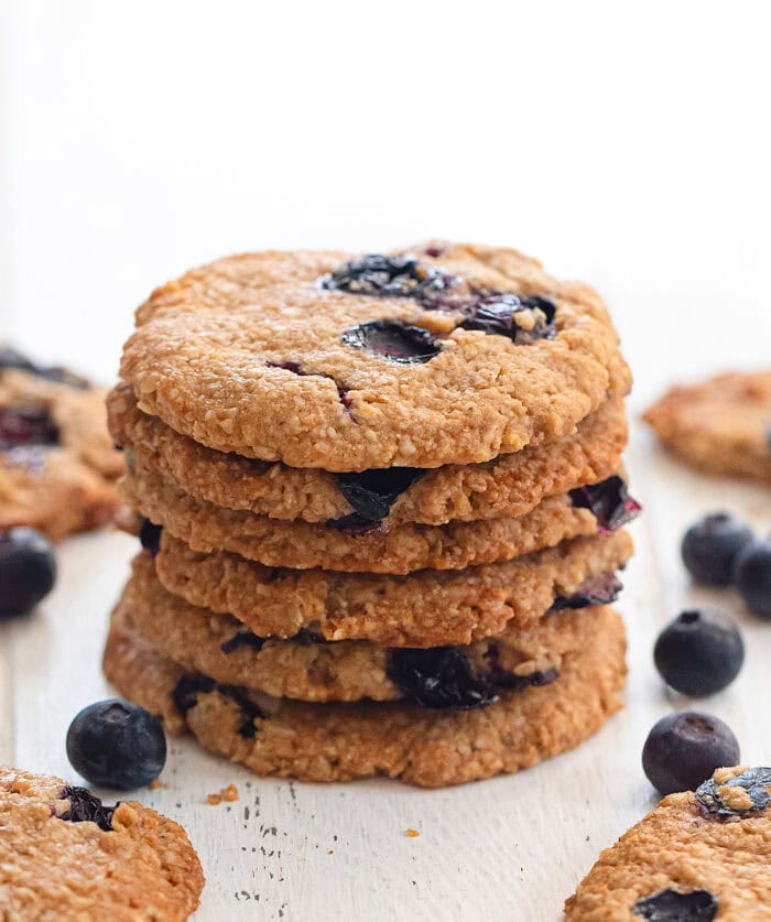 A stack of blueberry oatmeal cookies
