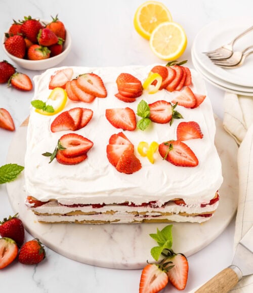 4 Ingredient No Bake Strawberry Lemon Icebox Cake - Kirbie's Cravings