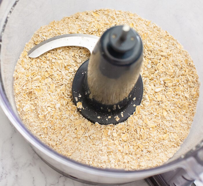 Pulsed oats in a food processor