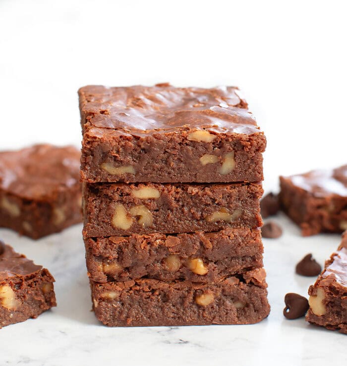 A stack of four magic bar brownies