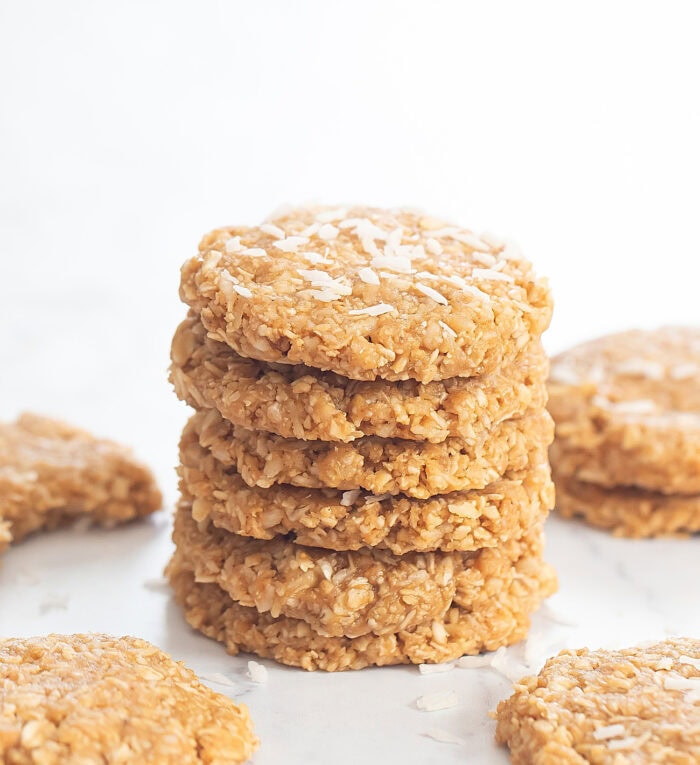 A stack of coconut oatmeal cookies