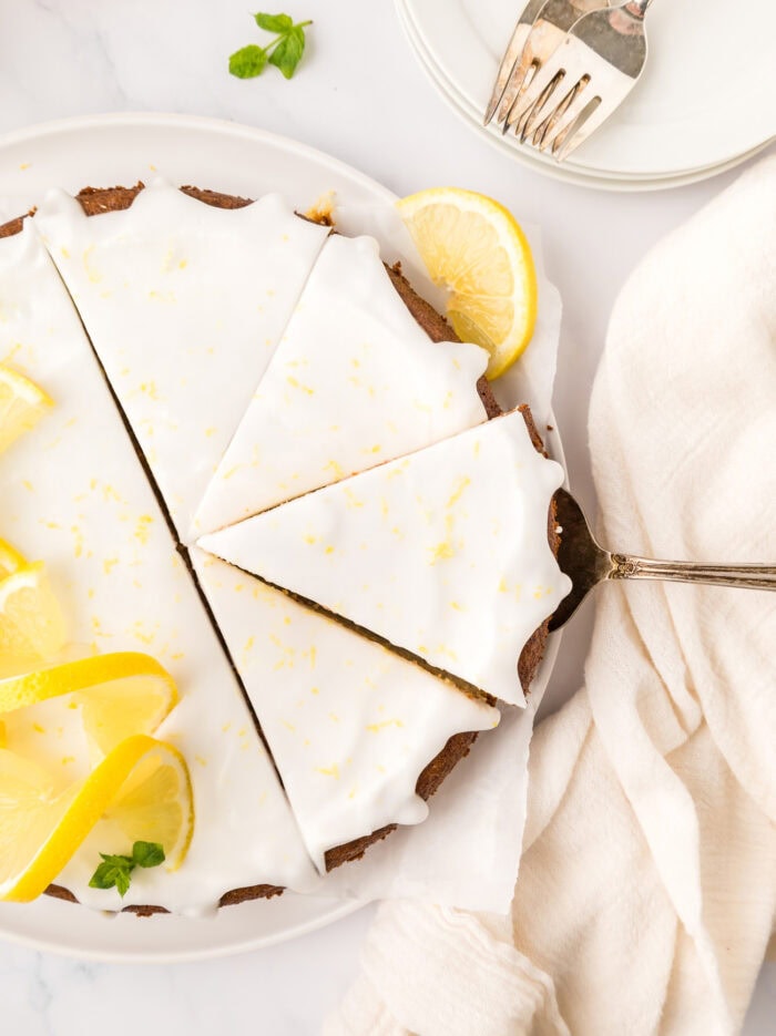 Serving a slice of keto lemon cake