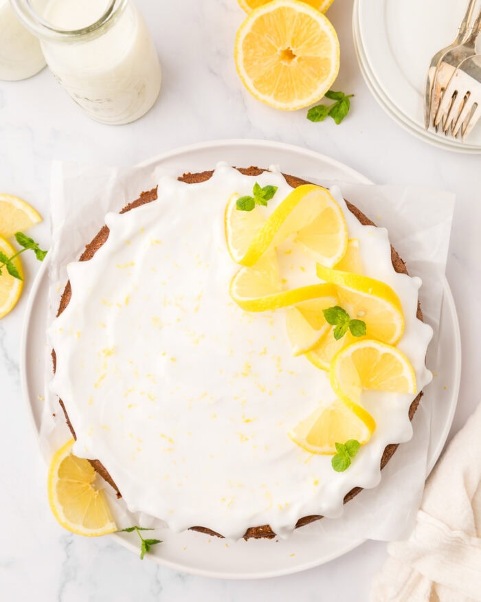 Keto lemon cake with a glaze