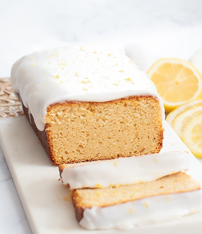 Lemon loaf with slices cut from it