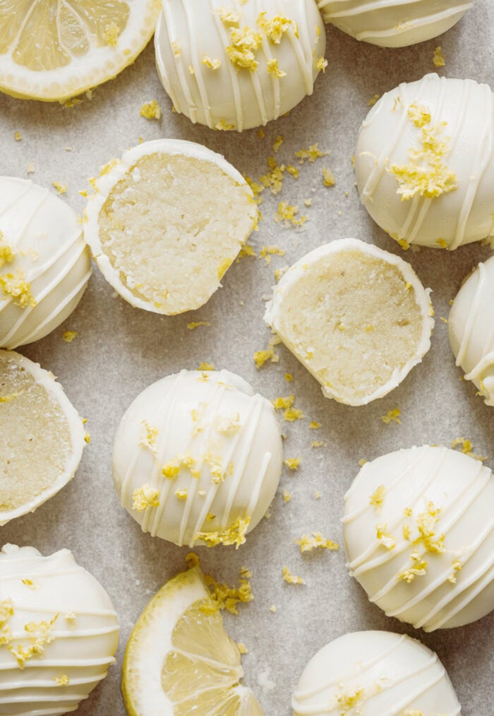 Lemon cake truffles with lemon zest