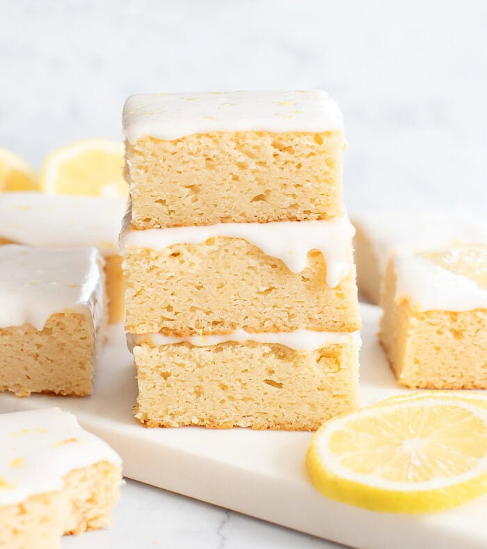 A stack of three lemon brownies