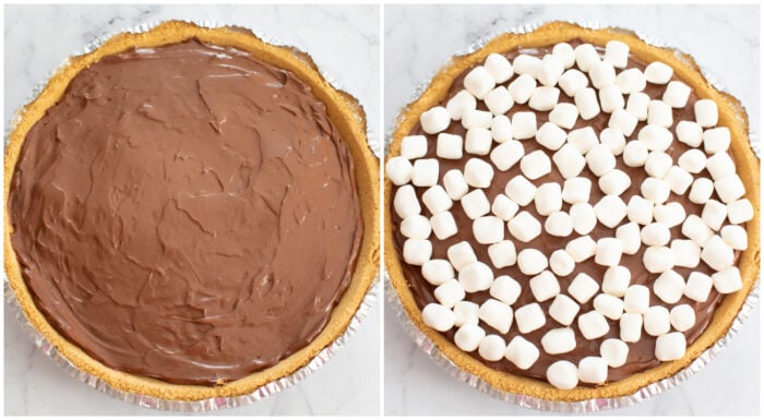 Filling in a pie crust and then topped with marshmallows