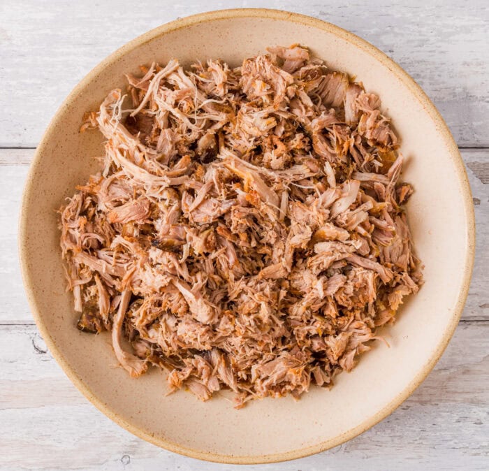 Shredded pork in a bowl