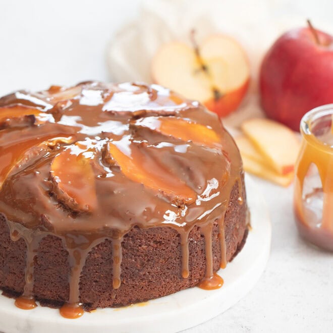 4 Ingredient Caramel Apple Cake No Eggs Kirbies Cravings