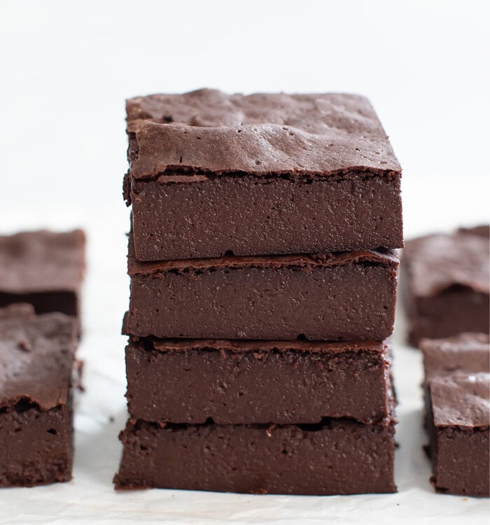 stack of keto cottage cheese brownies