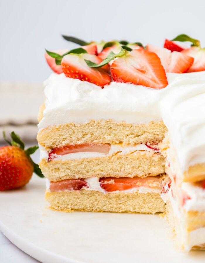 Strawberry Cake with fresh strawberry slices on top